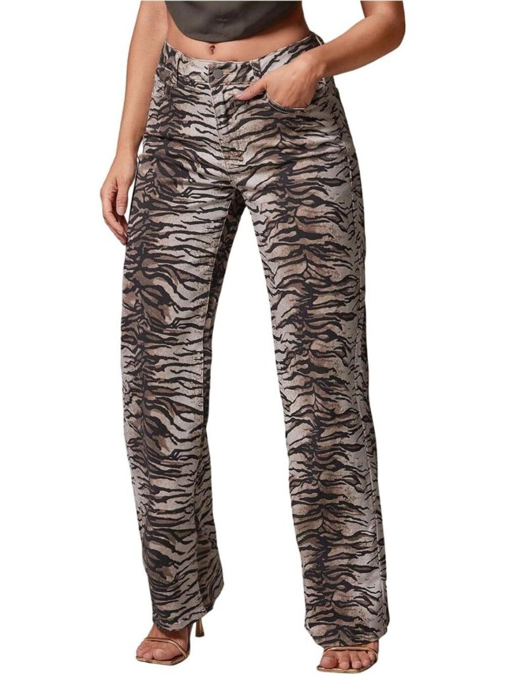 Trendy Zebra Print Low Rise Straight Leg Jeans | Y2K Hip Hop Denim Pants